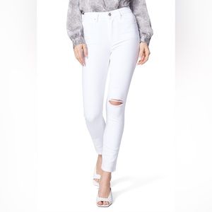 PAIGE High Rise Slim leg Destructed  Jean White